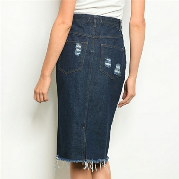 36 POINT 5 Destroyed Distress Dark Wash Denim Skirt - Picture 3 of 3